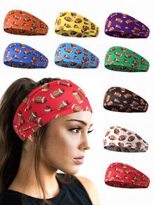 5条装橄榄球印花弹力发带，男女通用健身瑜伽运动发带 - 彩色 - 查看 1