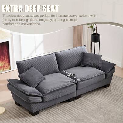 Oversized Loveseat Sofa, Modern 2 Seater Upholstered Couch With Pillows, Deep Seat Comfy Corduroy Sectional Sofa, Furniture For Living Room Bedroom Apartment