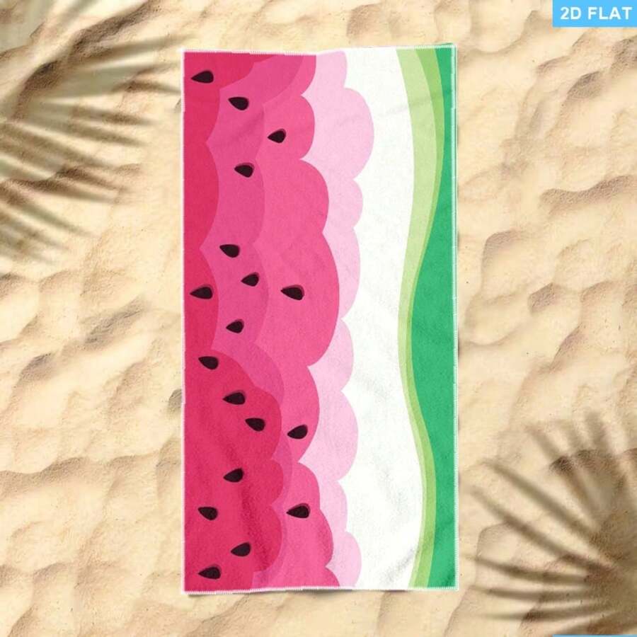 1 Pc Stylish Printed Beach Towel, 29x58in(73x147cm),31x71in(80x180cm) Featuring A Watermelon Slice Design, Made From Microfiber, Available In Various Sizes, With A Colorful Single-Sided. It'S Perfect For Both Beach And Bath Use, Quick-Drying, Soft To The Touch, And A  Summer Must-Have - 樣式 1 - 查看 1