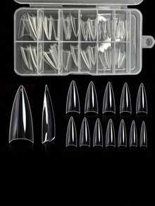 120 piezas de uñas postizas acrílicas de forma de almendra media, brillante, juego de manicura artificial - transparente - Ver 2