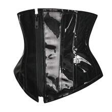 1pc Women's Short Shiny Zipper Waist Cincher, Bust Lifting Waist Trainer, Suitable For Halloween, Party Outfits - Black - View 2