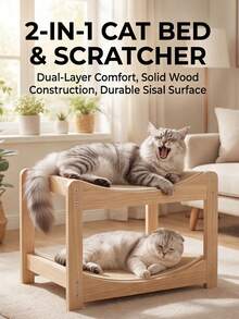 简约木质猫床，透气编织宠物床，猫咪休息玩耍两相宜，舒适双层木质猫床，适合中小型猫咪，透气编织宠物沙发，可爱舒适的双层木质猫床，爱猫人士的宠物家具，家居装饰宠物床，猫咪最爱的午睡地点：透气编织双层木质猫床 - 彩色 - 查看 9