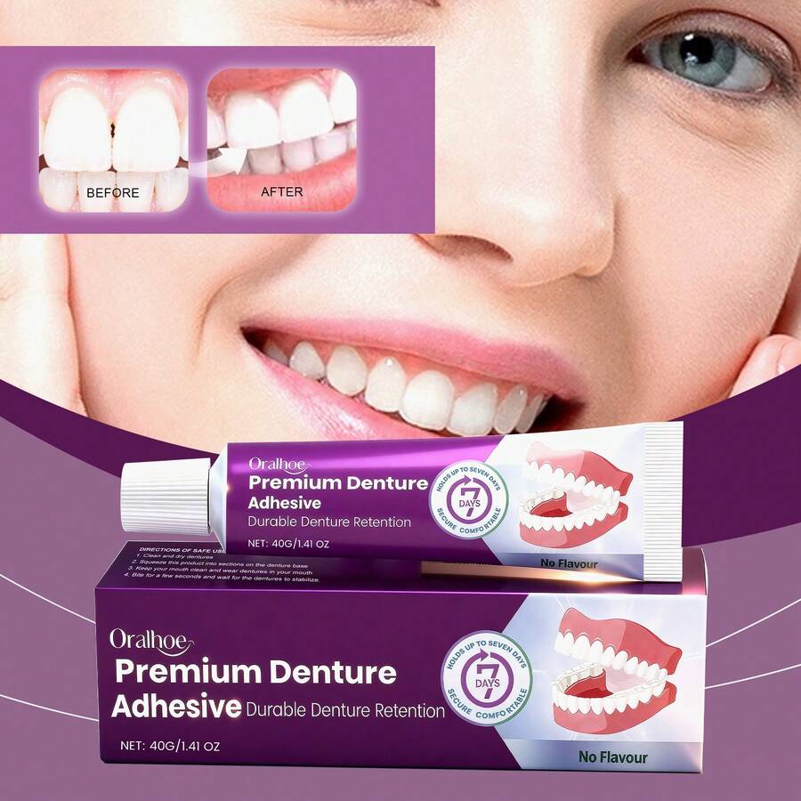80g/2pcs Denture Adhesive, Natural Fit Comfortable Fixation, Enhance Smile Aesthetics, Dental Care Tool, Gentle & Non-Irritating, Alcohol-Free - Purple - View 1