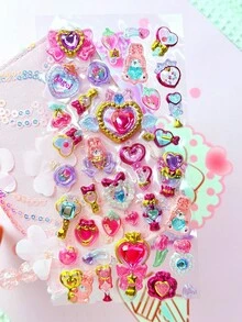 Sparkling Charm! 3D Heart-Shaped Crystal Stickers, Gold Foil Princess Style 3D Stickers Suitable For DIY Planner, Album, Phone Case, Great Gift For Girls And Teenagers. Home Room Decor, Party Decoration, Birthday Gift, Various Holiday Gifts, Fashionable . - Multicolor - View 13