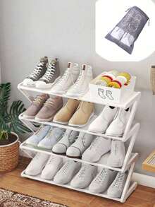 4-Tier Z-Shaped Shoe Rack, Durable Plastic Independent Storage Boxes, Curved Design, Multi-Function Storage Rack, Easy Assembly Freestanding Shoe Rack, No Tools Required, Compact Design, Suitable For Living Room Or Dorm, Stackable And Space-Saving, Shoe Boxes, Vertical Shoe Rack - Multicolor - View 7