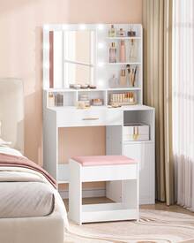 Hzuaneri Dressing Table Stool, Soft Padded Vanity Stool, Makeup Chair With Non-Slip Foot Pads For Dressing Room, Bottom Storage, Bedroom, Entryway - Pink - View 2