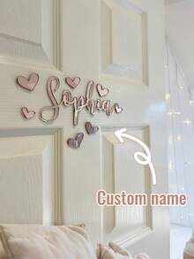 Personalized Laser Cut Acrylic Name Plate - Star And Heart Decorations, Suitable For Room, Baby Room - Door Hanging Design, Includes 12 Different Shapes (Pink/White) - Custom Text And DIY Decoration Additions - Multicolor - View 8