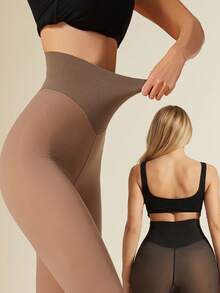 1双加大码女士高腰透明连裤袜：日常性感弹力全长紧身裤/长筒袜，适合春秋季穿着（适合15-25°C） - 彩色 - 查看 23