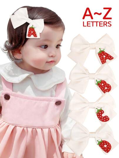 2pcs 26 Letters Strawberry Embroidered Hair Bows For Baby Cute Fruit Hair Clips Soft Fabric Alligator Clips For Wedding Birthday Party Casual Everyday Headpiece Sweet Strawberry Hairpins Holiday Gift Baby Hair Accessories