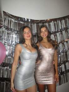 Women's Bandage Mini Dress Square Neck Sleeveless Bodycon Party Dress - 銀色 - 查看 1