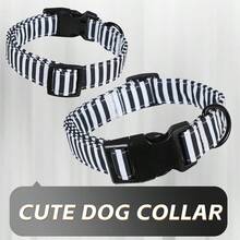黑白条纹狗项圈 - 可调节经典条纹宠物项圈，配黑色扣环和黑色D形环 - 简约幼犬颈带，适合小型和中型犬 - 混合色 - 查看 5
