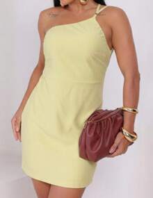 Women's Short Dress With Adjustable Straps And Open Back. - Màu vàng - Xem 1