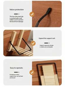 1pc Adjustable 8-Slot Wooden Reading Stand - Ergonomic Angle Adjustable Wooden Desktop Book Holder Rack, Non-Slip, Foldable Vertical Fixed Stand, Suitable For Study/Office, Room Decor, Bedroom Furniture, Practical Learning Tool - Mocha Brown - View 10