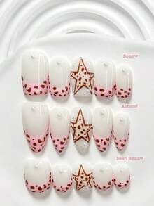 10pcs/Set Valentine's Day Handmade Nail Art Kit, Includes White Flower & Bow Decor, White & Red Gel Nails, French Polka Stickers, Heart Painting, Silver Beads Embedded, 3 Sizes Available: Almond/Square/Coffin Shape, With Set, Suitable Sweet Ladies & Girls, Valentine's Day/Party/Daily Wear Nail Supplies Handmade Press On Nails - Nhiều màu 23 - Xem 13