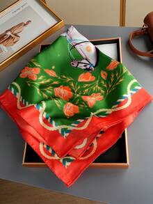 1pc Women's Bohemian Style Chain Printed Scarf, Versatile Retro Silk Feeling Scarf 70cm, Suitable For Daily Wear And Holiday Gifts, Spring/Autumn - Multicolor - View 2