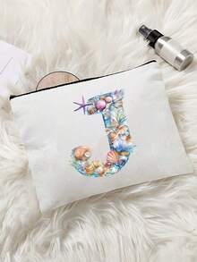 Bolsa de maquillaje impresa con diseño de estrella de mar, concha y elementos oceánicos, con letras del alfabeto A-Z. Bolsa de almacenamiento con estampado de letras de moda, bolsa de cosméticos para almacenamiento de artículos pequeños, bolsa de almacenamiento, bolsa de maquillaje, bolsa de aseo, bolsa de almacenamiento plegable ligera, bolsa de embrague como regalo para maestros, almacenamiento para enfermeras, médicos, maestros, adecuada para el almacenamiento de cosméticos de viaje personal, esencial para vacaciones en la playa, campamento, vacaciones, regalo del Día de la Madre - Multicolor - Ver 7