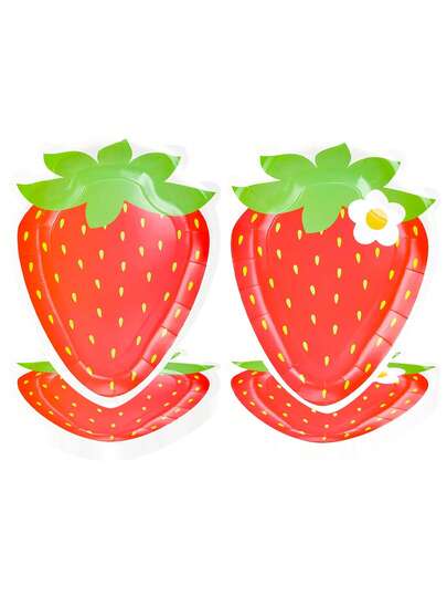 10pcs/20pcs/30pcs Red Strawberry Party Paper Plates, Strawberry Theme Shortcake Dessert Cake Disposable Plates For Birthday Parties, Weddings, Baby-Showers Decorations Supplies Men Women