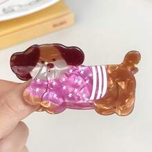 1 pieza Nuevo clip de pelo de perro salchicha de color café estilo casual de calle, clip de pelo en forma de perro de dibujos animados lindo y divertido, accesorio de pelo semi-recogido para atuendos de verano, festivales, fiestas - Multicolor - Ver 9