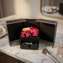 Caja de regalo de flor eterna para el Día de San Valentín, caja de joyería con collar de flor de rosa de doble puerta, caja de regalo de lápiz labial para Navidad - Múltiples estilos - Ver 3