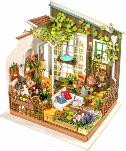 Robotime DIY Miniature Dollhouse Kit Garden House With Furniture Sets Best Birthday Gifts For Adults,Home Decor