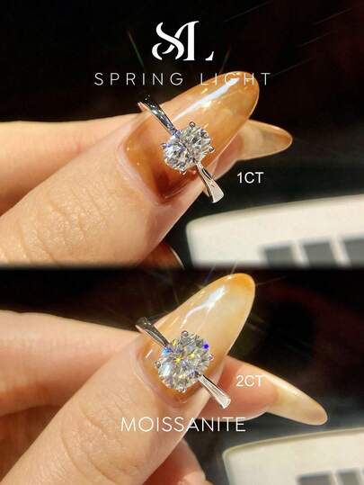 1pc 1-2 Carat Oval D-Color Moissanite 4-Prong Engagement Ring, Luxury S925 Sterling Silver Wedding Band, Anniversary Commemorative Jewelry Gift