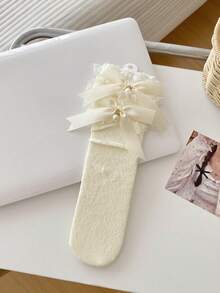 1/3 Pairs Spring/Summer Thin Knee-High Socks, Ballerina Style Mid-Calf Socks, Lolita Bow Socks, Mesh Hollow Stockings, No-Show Socks, Lace Trim Straight Tube Socks - Multicolor - View 24