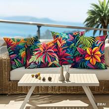 4件套热带撞色花卉抱枕套，复古雨林绿植物图案靠垫套，波西米亚风客厅沙发装饰抱枕，涤纶单面印花，拉链封口，可机洗，不含枕芯 - 彩色 - 查看 6