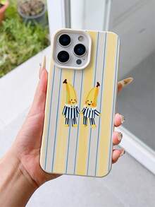 1pc Leather Texture Shockproof Full Coverage TPU Soft Case, UV Printed Striped Pattern With Banana Hand-In-Hand Design, Fashionable Phone Case Compatible With IPhone 7/8/7 Plus/8 Plus/X/XS/XR/XS Max/11/11 Pro/11 Pro Max/12/12 Pro/12 Pro Max/12 Mini/13/13 Pro/13 Pro Max/13 Mini/14/14 Pro/14 Pro Max/14 Plus/15/15 Pro/15 Pro Max/15 Plus/16/16 Pro/16 Pro Max/16 Plus/17/17 Pro/17 Pro Max/Air - Multicolor - View 2