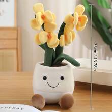 13.78inch Cute Smiling Face Potted Plant Plush Toy-Super Soft And Fluffy.Silicone Doll Full Silicone Body Plush Anime Figure Stuffed Animal Teddy Bear Plushies Office Desk Accessories Room Decor Halloween Squishy - Multicolor - View 11
