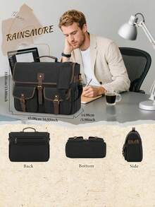 NEWHEY Canvas Messenger Bag Men 17.3 Inch Laptop Bag Waterproof Computer Briefcase Retro Satchel Bag Large Shoulder Bag - Multicolor - View 3