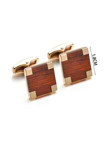 1对男士时尚仿木纹铜质袖扣，适合婚礼、商务、宴会和日常佩戴 - 玫瑰金 - 查看 3