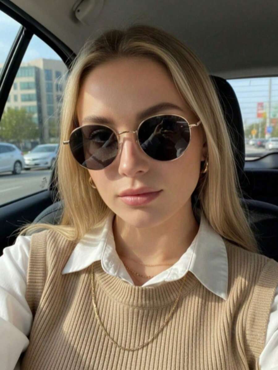 1pc Retro Round Small Frame Fashion Glasses For Women - 1PC Small Box Fashion Gold Gray - View 1