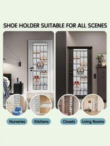 1pc Large Capacity Hanging Shoe Rack: Features 28 Pockets & 4 Metal Hooks For Heavy Items. Creates Instant Storage For Shoes, Cleaning Supplies & Organization. Back Of Closet Organizer, Behind Door Hanger, Nonslip Holders, Shoes, Sneakers And Home Accessories. Excellent For Rentals, Small Spaces & Closet Organization. Designed For Maximum Space Utilization In Modern Homes. - 黑色 - 查看 5