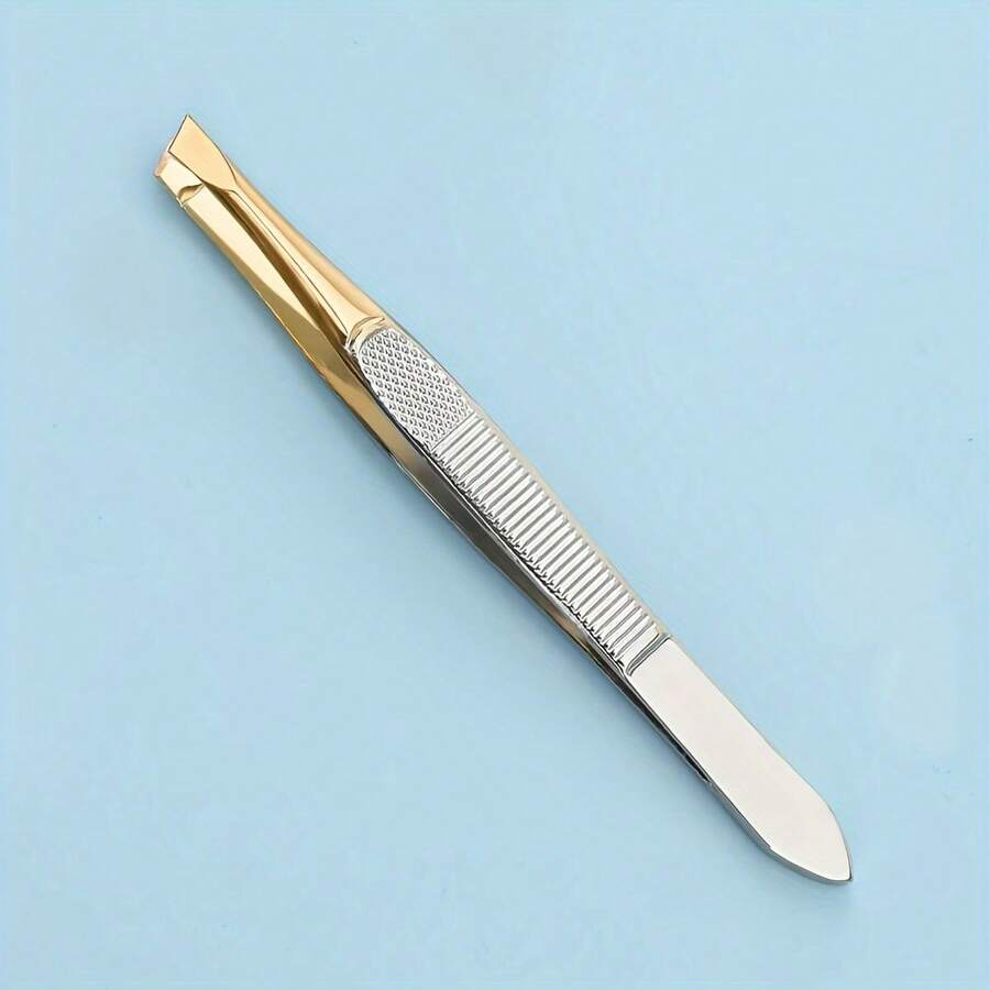 1pc Ombre Gold & Silver Slanted Eyebrow Tweezers - Multicolor - View 1