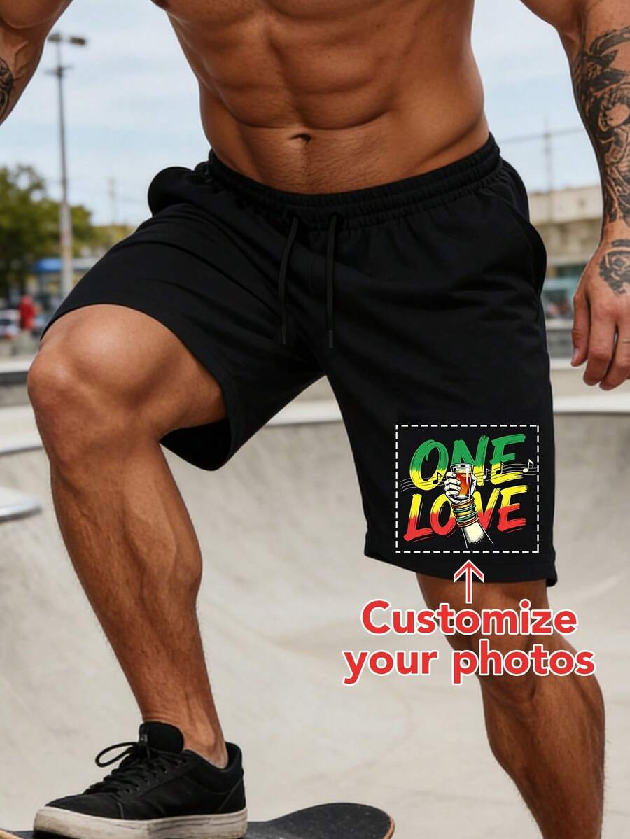 Personalized Photo Custom Men's Summer Shorts, Upload Your Personalized Photos/Family/Pets/Loved Ones/Scenery Pictures, Customize Your Men's Summer Shorts Bottoms, Holiday Gift, Anniversary Gift, Valentine's Day/Birthday/Party Anniversary/Music Festival Holiday Customization, Gift For Him, Party, Company Culture Shirt Customization/Family Gathering Customization/Charity Team Customization, Summer Men's Shorts Bottoms, Solid Black Bermuda Shorts Bottoms - Black - View 1