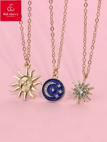 3pcs/Set Children Cute Eid Al-Adha Rhinestone Sun Moon Star Pendant Necklace Set, Suitable For Daily Wear, Gift, Festival - Gold - View 6