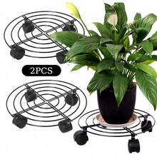 2 Soportes De Base De Maceta De Metal Con Ruedas De Rotación - Negro - Ver 9