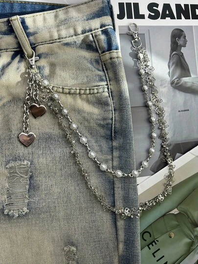 DIY Pearl Heart Shape Chain Pants Fashionable Men And Women Multi-Layer Luxury Accessories Y2K Multi-Functional Chain For Bag