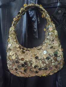 奢华亮片新月形包，多功能腋下包，适合派对、夜店等场合，闪亮手提包 - 彩色 - 查看 5