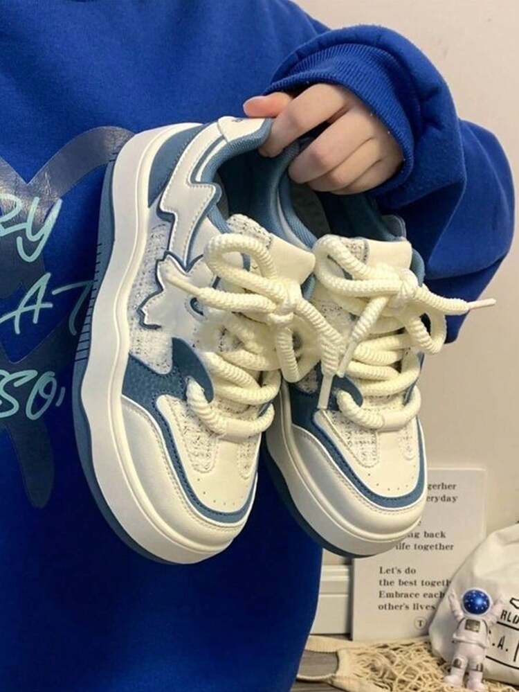 Zapatillas deportivas informales para mujer,Zapatillas de tenis con suela gruesa,Zapatillas con estampado floral,Cómodas zapatillas de skate para mujer,Adecuado para deportes, sesiones de gimnasio, trabajo, estilos urbanos y uso diario,ideales para llevar durante todo el año - Azul - Añade 2