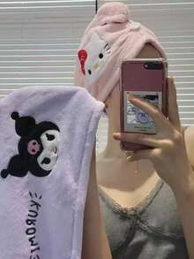 SANRIO 加厚超吸水快乾居家洗髮帽，可愛珊瑚絨蝴蝶結貓咪刺繡髮帽，柔軟吸水，適合浴室配件，生日禮物、情人節與學期末完美禮物 - 彩色 - 查看 2