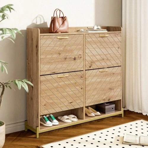 High-Quality 4-Drawer Rattan Cabinet With Solid Wood Handles - Suitable For Bedroom, Living Room, Dining Room, Hallway - Dimensions: W80/H80/D38 Cm - Wood - View 1