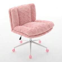 26.4-Inch Wide Seat Office Chair, Home Office Chair With Artificial Rabbit Fur, Metal Base, Adjustable Swivel Office Chair, Toilet Chair (Pink), DE1875PK - Pink - View 6