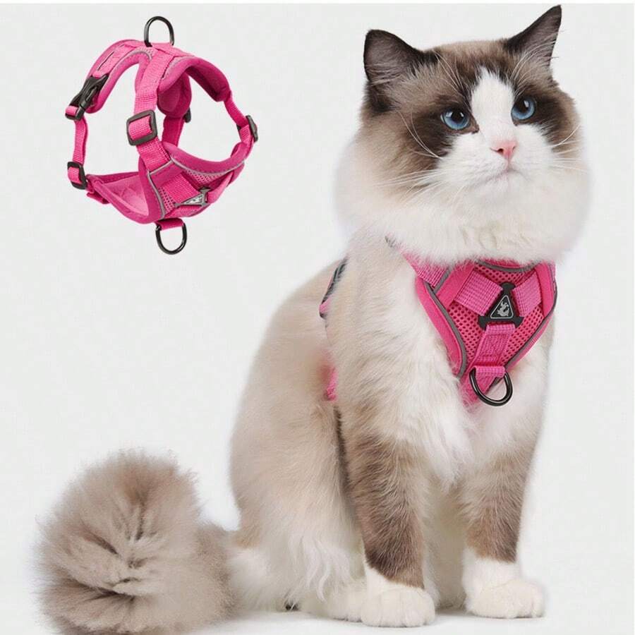 1pc New Adjustable Dog Harness Leash, Escape Proof Pet Chest Strap For Dogs And Cats - Hot Pink - View 1
