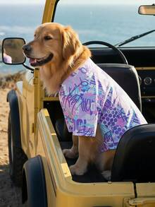 夏季狗狗休闲衬衫 - 透气轻便的狗狗夏季服装，适合小型、中型和大型犬，全印花狗狗服装 - 彩色 - 查看 4