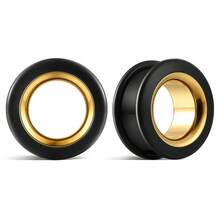 2 piezas Túneles de oreja de silicona y acero inoxidable, material mixto, dilatadores de doble reborde, aros de perforación huecos - redondo - Ver 18
