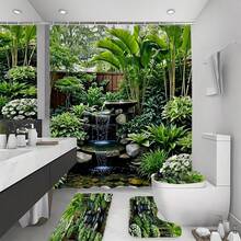 1/3/4 Stück Garten Wasserfall Landschaft Duschvorhang - Aus Polyester, maschinenwaschbar, geeignet für alle Jahreszeiten, umkehrbar, inklusive Haken, ideal für Badezimmer Dekoration | Design | Duschvorhang, Badezimmer Fenstervorhang Set, Heimdekoration, Badezimmer Accessoires - A - Übersicht 6