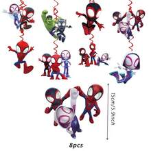 蜘蛛侠和他的神奇朋友主题女孩派对装饰，螺旋图案，生日快乐活动派对装饰，天花板悬挂螺旋装饰 - Spidey - 查看 6