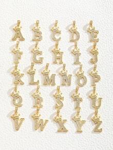 1pc Exquisite Personalized Gold-Plated Copper Zirconia Stone Crown & Letter Pendant, Pink Zirconia Shell Pendant Necklace, Retro Vacation Style Jewelry Accessory - Gold - View 5