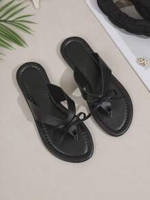 2026 Teenage Girls Casual Fashion Cute Party Beach Home Bowknot Flip Flops - Black - View 8